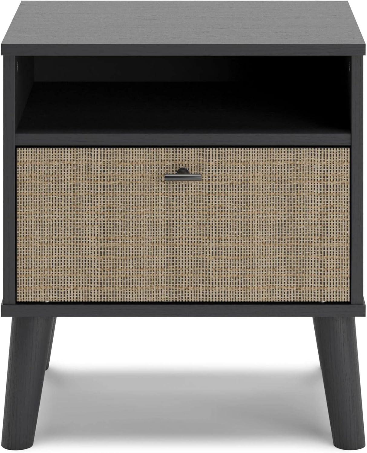 imageSignature Design by Ashley Piperton 1 Drawer Night Stand Nightstand 2188quot Tall Black ampamp Light BrownRattan