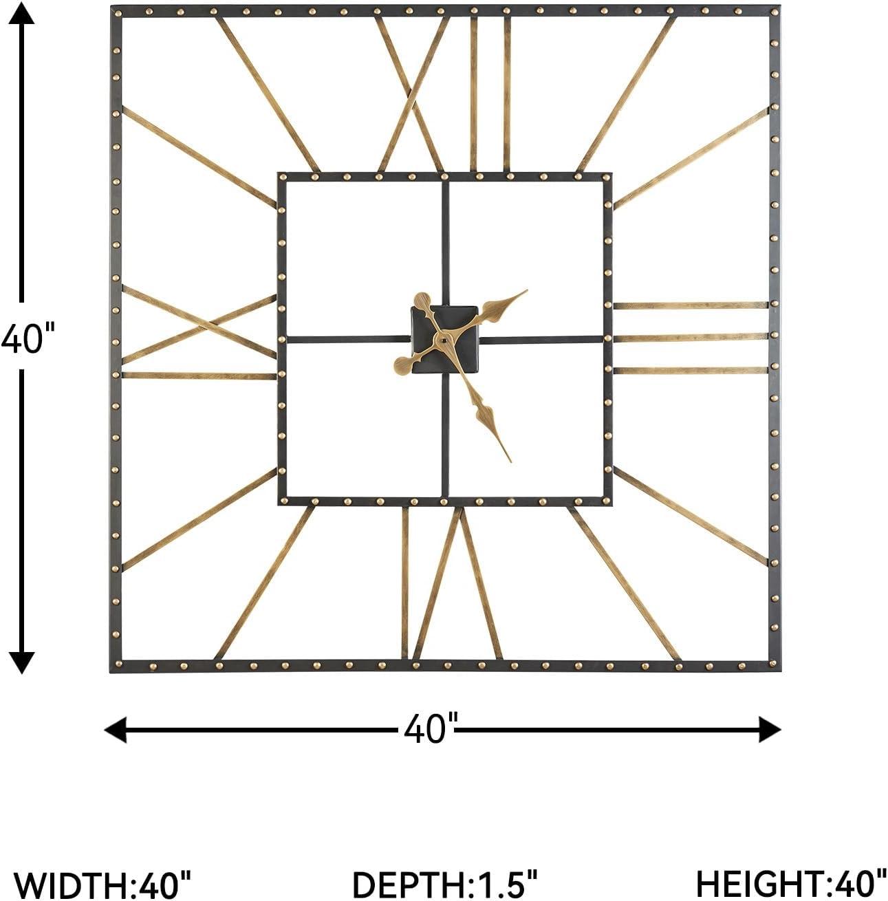 imageSignature Design by Ashley Thames Modern 40quot Square Metal Roman Numeral Wall Clock Black ampamp Gold