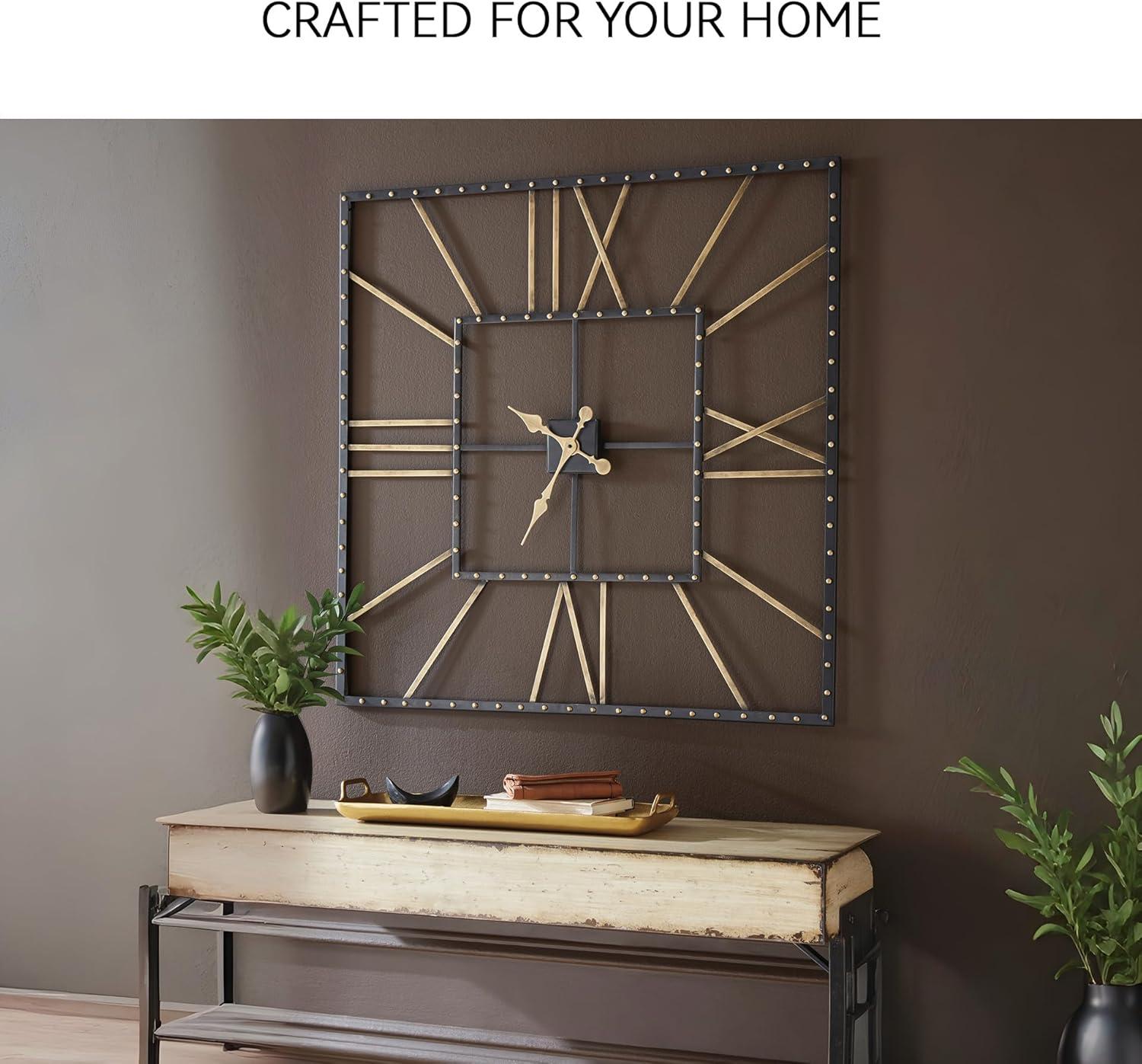 imageSignature Design by Ashley Thames Modern 40quot Square Metal Roman Numeral Wall Clock Black ampamp Gold