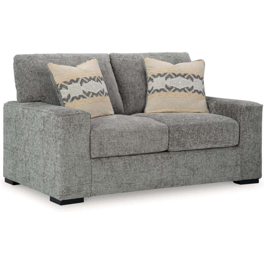 imageSignature Design by Ashley Dunmor Contemporary Upholstered Oversized Chair with 1 Toss Pillow GrayLoveseat