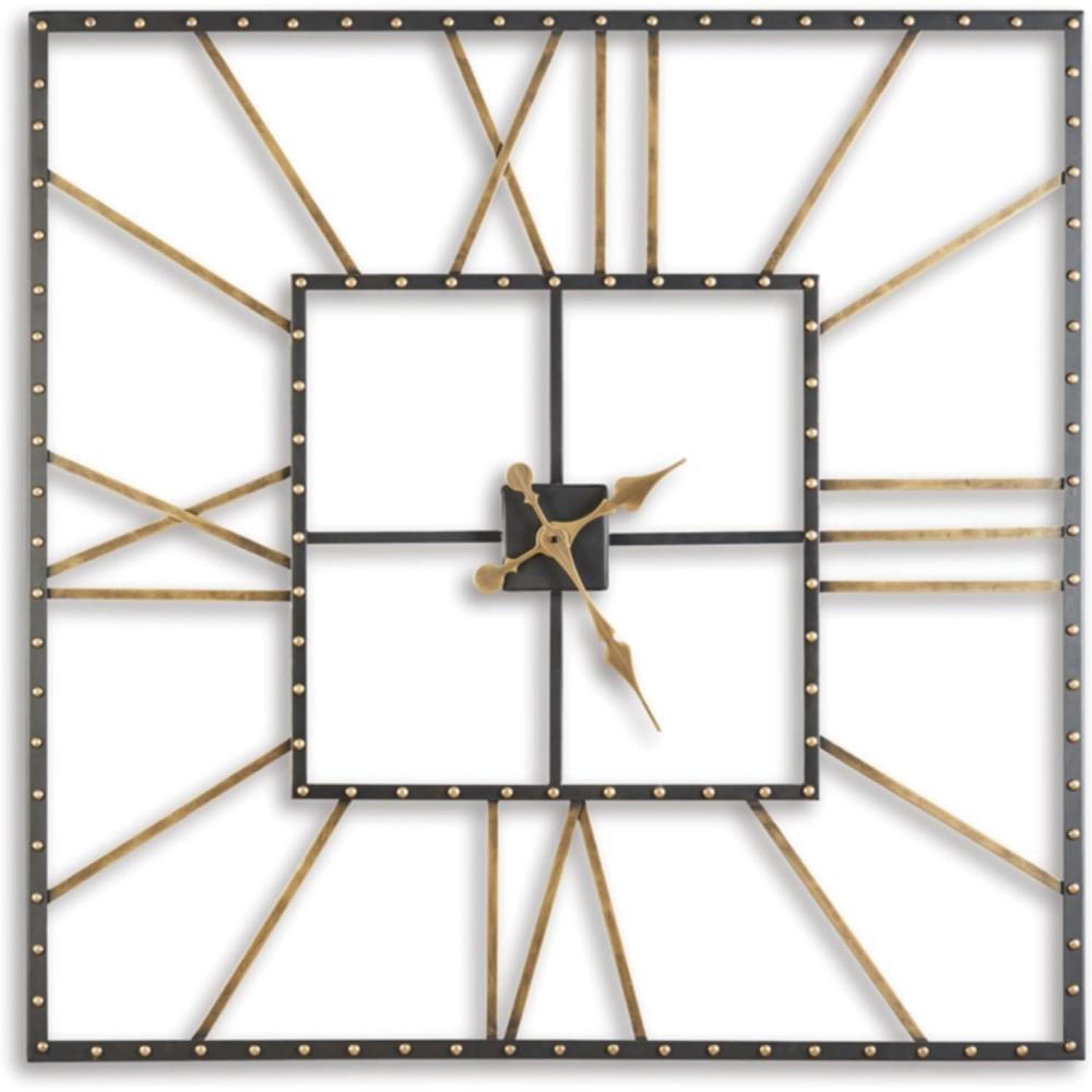 imageSignature Design by Ashley Thames Modern 40quot Square Metal Roman Numeral Wall Clock Black ampamp Gold