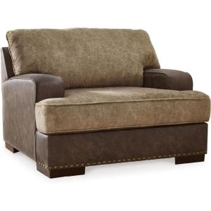 Signature Design by Ashley Alesbury Retro Upholstered Chair and a Half, Dark Brown(Dark Brown & Light Brown)