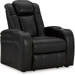 Signature Design by Ashley Caveman Den Modern Faux Leather Wall Hugger Power Recliner with Adjustable Headrest, Storage, Wireless, USB Ports and LED Lights, Black(Black)