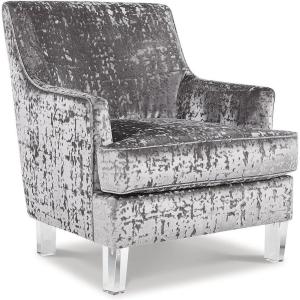 Signature Design by Ashley Gloriann Crushed Velvet Glam Accent Chair with Acrylic Legs, Charcoal Gray(Light Gray)