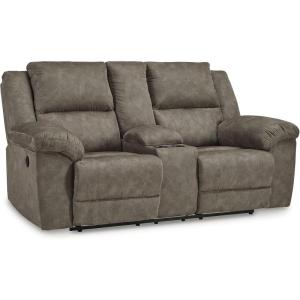 Signature Design by Ashley Laresview Urban Faux Leather Manual Zero Wall Wide Seat Recliner with Pillow-Top Arms, Gray(Reclining Loveseat with Console)