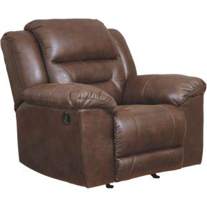 Signature Design by Ashley Stoneland Faux Leather Manual Pull Tab Rocker Recliner, Dark Brown(Brown)