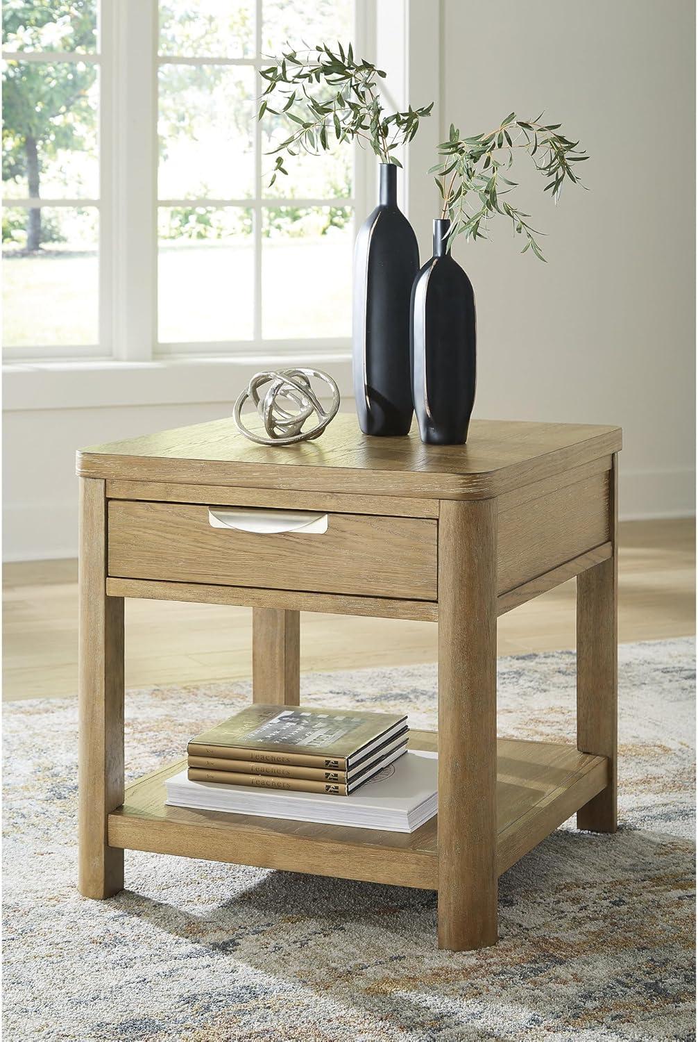 imageSignature Design by Ashley Rencott Classic 1Drawer WireBrushed End Table with 1 Lower Shelf and Shaped Posts Light Brown