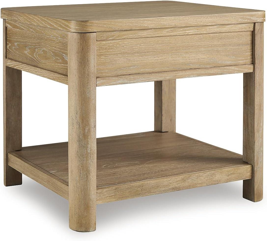 imageSignature Design by Ashley Rencott Classic 1Drawer WireBrushed End Table with 1 Lower Shelf and Shaped Posts Light Brown