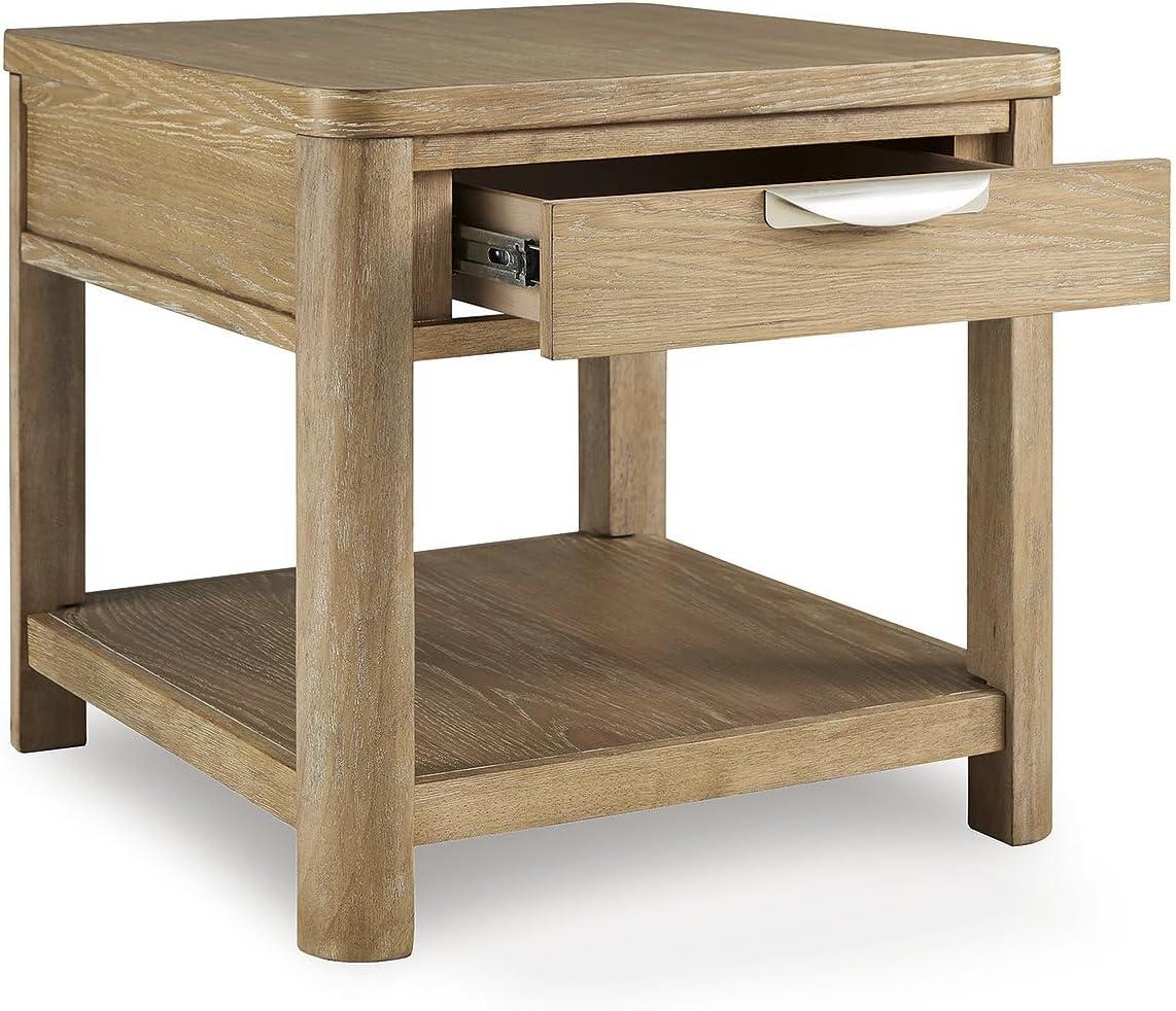 imageSignature Design by Ashley Rencott Classic 1Drawer WireBrushed End Table with 1 Lower Shelf and Shaped Posts Light Brown