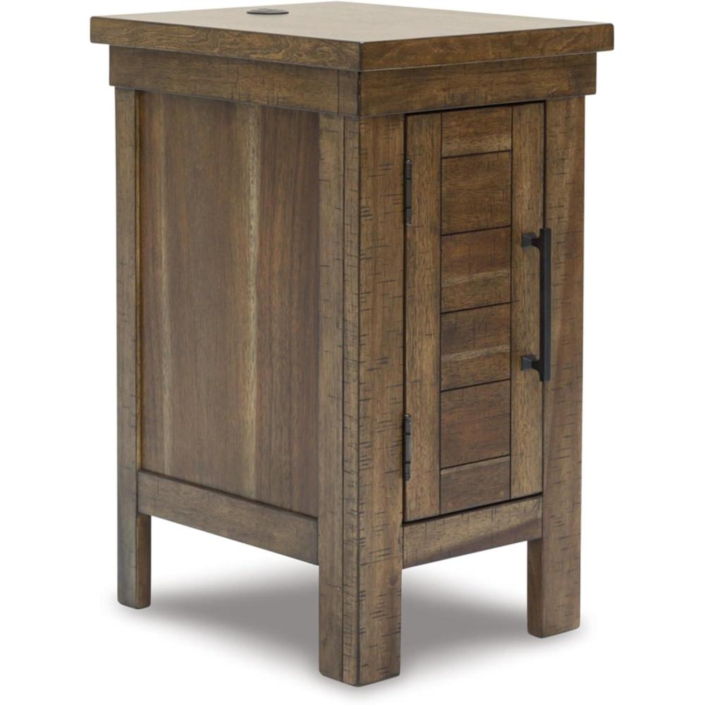 imageSignature Design by Ashley Moriville Rustic Farmhouse End Table with 1 Cabinet Door and USB Ports BrownBrown