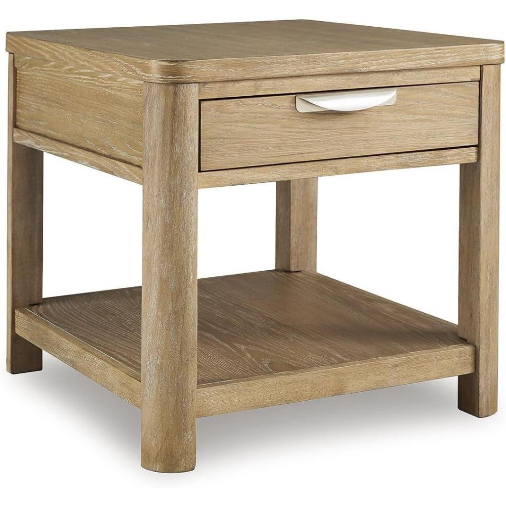 imageSignature Design by Ashley Rencott Classic 1Drawer WireBrushed End Table with 1 Lower Shelf and Shaped Posts Light Brown