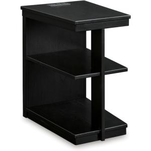 Signature Design by Ashley Winbardi Contemporary Chairside End Table with 2 Shelves and USB Ports, Black