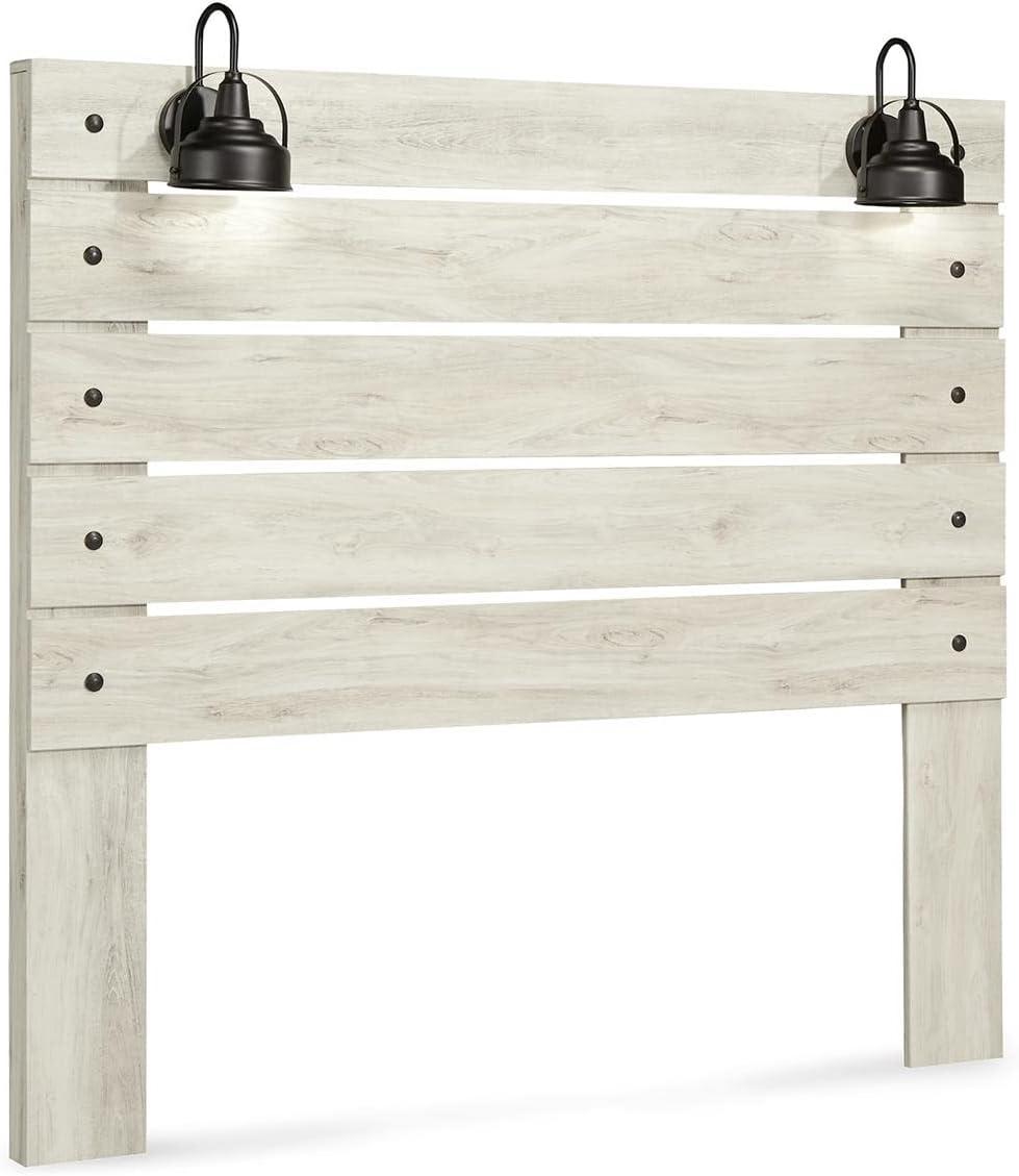 imageSignature Design by Ashley Cambeck Farmhouse Twin Panel Platform Bed with 2 Storage Drawers Cubbies Sconce Light and USB Ports Foundation or Box Spring Not Needed WhitewashQueen