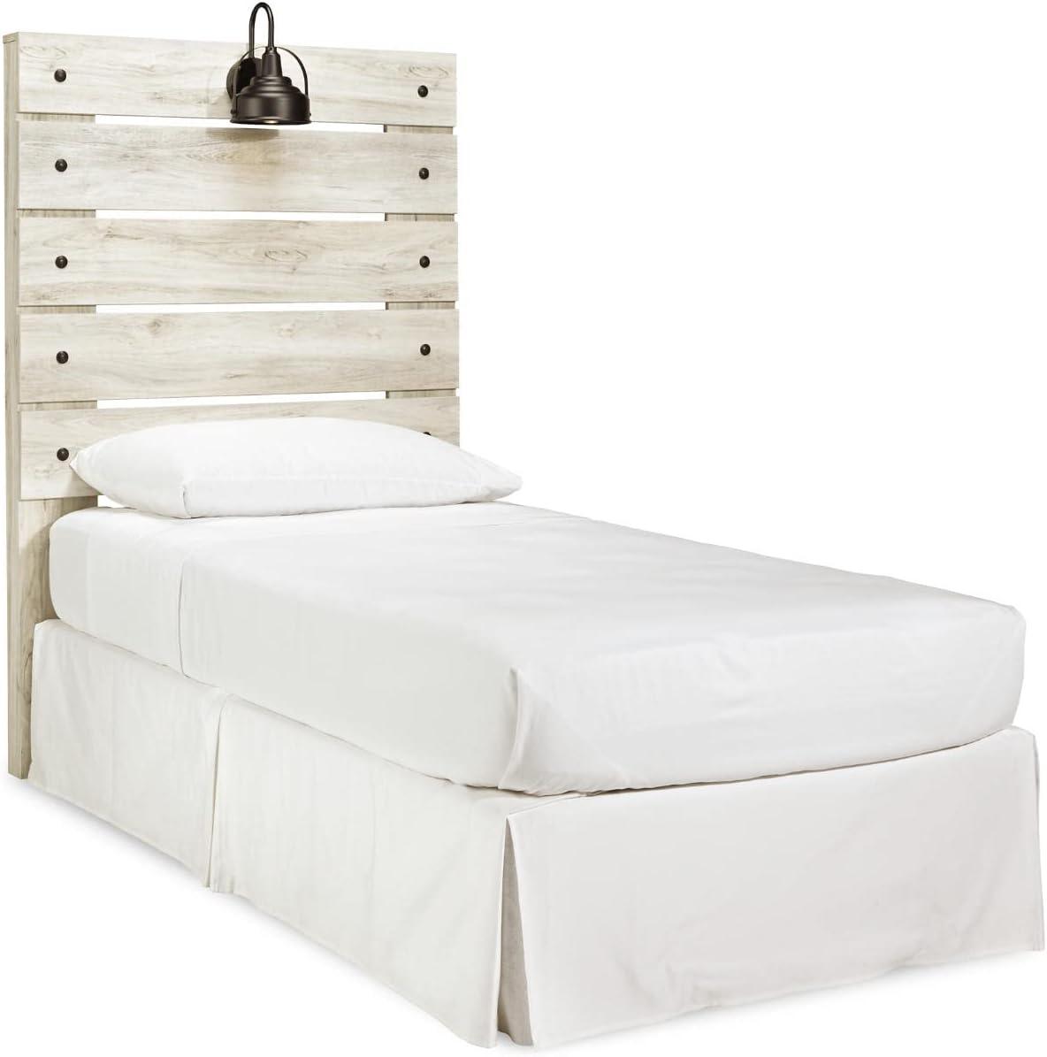 imageSignature Design by Ashley Cambeck Farmhouse Twin Panel Platform Bed with 2 Storage Drawers Cubbies Sconce Light and USB Ports Foundation or Box Spring Not Needed WhitewashTwin