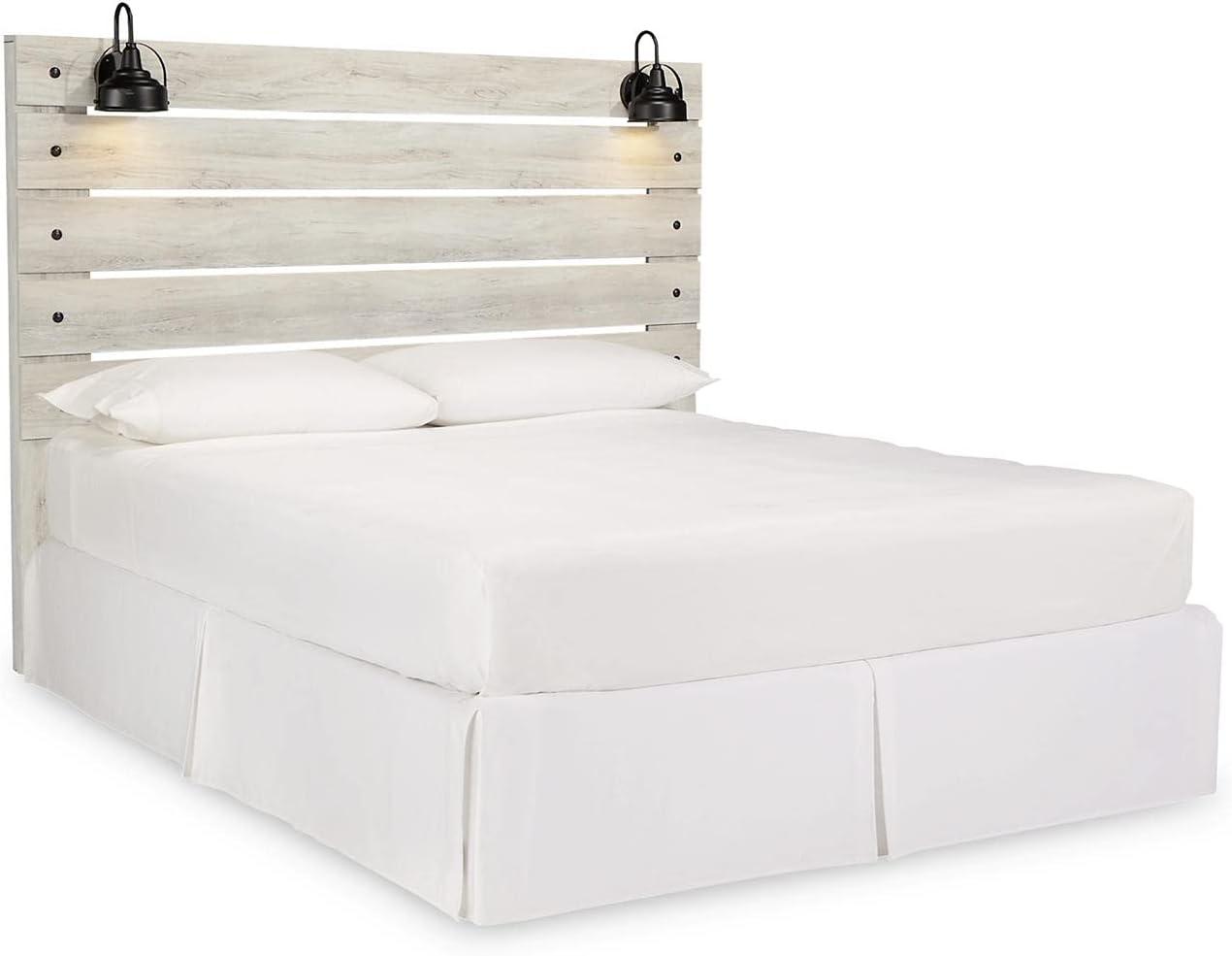 imageSignature Design by Ashley Cambeck Farmhouse Twin Panel Platform Bed with 2 Storage Drawers Cubbies Sconce Light and USB Ports Foundation or Box Spring Not Needed WhitewashKing