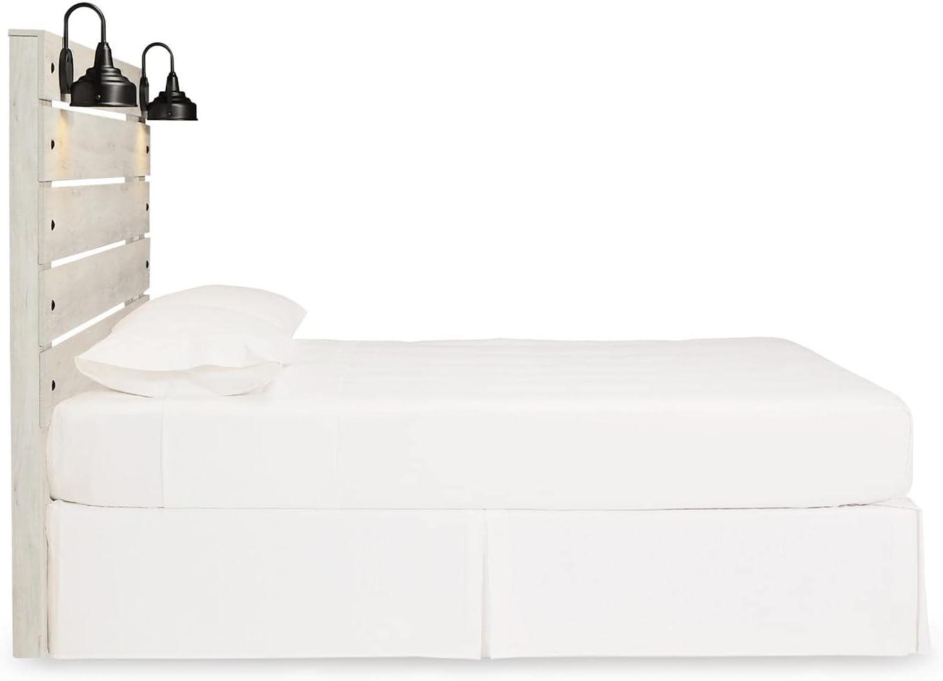 imageSignature Design by Ashley Cambeck Farmhouse Twin Panel Platform Bed with 2 Storage Drawers Cubbies Sconce Light and USB Ports Foundation or Box Spring Not Needed WhitewashKing