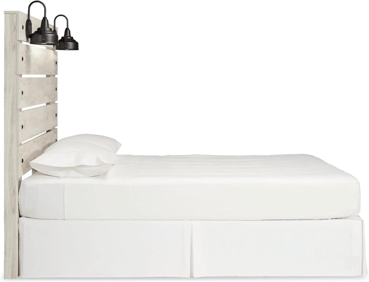 imageSignature Design by Ashley Cambeck Farmhouse Twin Panel Platform Bed with 2 Storage Drawers Cubbies Sconce Light and USB Ports Foundation or Box Spring Not Needed WhitewashQueen