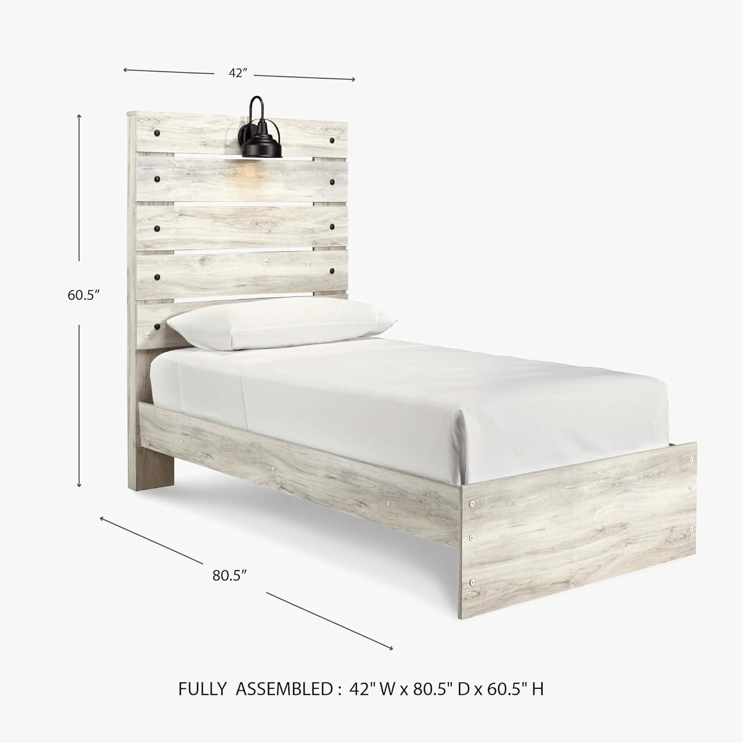 imageSignature Design by Ashley Cambeck Farmhouse Twin Panel Platform Bed with 2 Storage Drawers Cubbies Sconce Light and USB Ports Foundation or Box Spring Not Needed WhitewashTwin