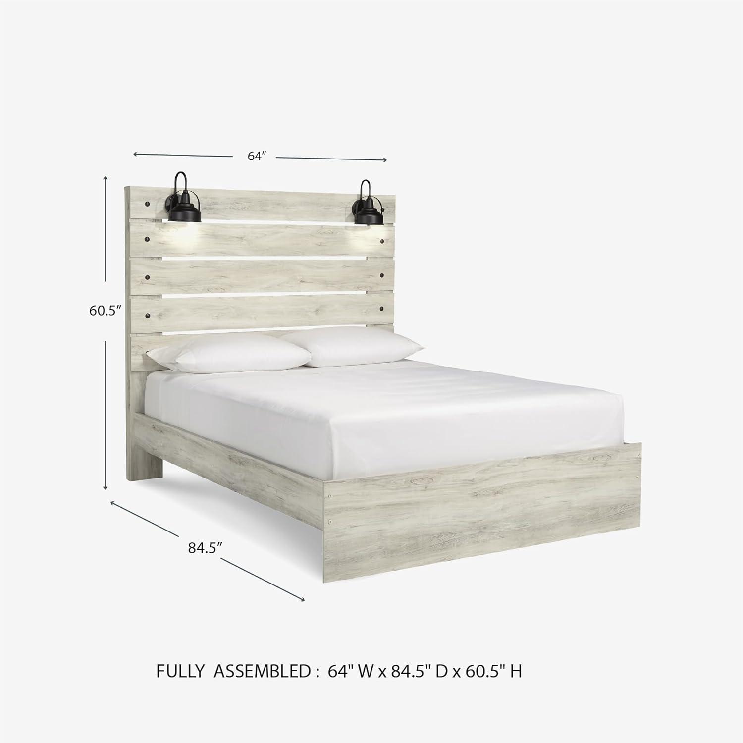 imageSignature Design by Ashley Cambeck Farmhouse Twin Panel Platform Bed with 2 Storage Drawers Cubbies Sconce Light and USB Ports Foundation or Box Spring Not Needed WhitewashQueen