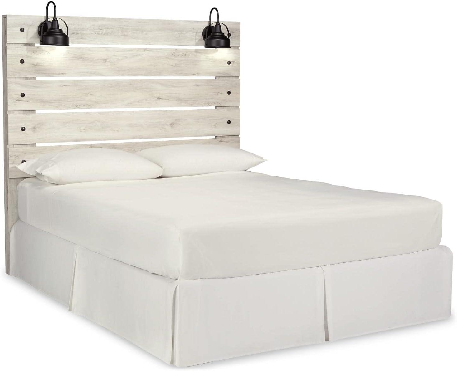 imageSignature Design by Ashley Cambeck Farmhouse Twin Panel Platform Bed with 2 Storage Drawers Cubbies Sconce Light and USB Ports Foundation or Box Spring Not Needed WhitewashQueen