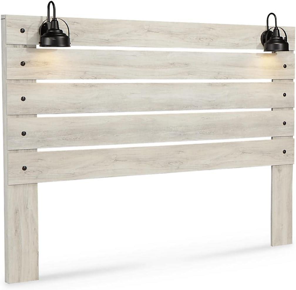 imageSignature Design by Ashley Cambeck Farmhouse Twin Panel Platform Bed with 2 Storage Drawers Cubbies Sconce Light and USB Ports Foundation or Box Spring Not Needed WhitewashKing