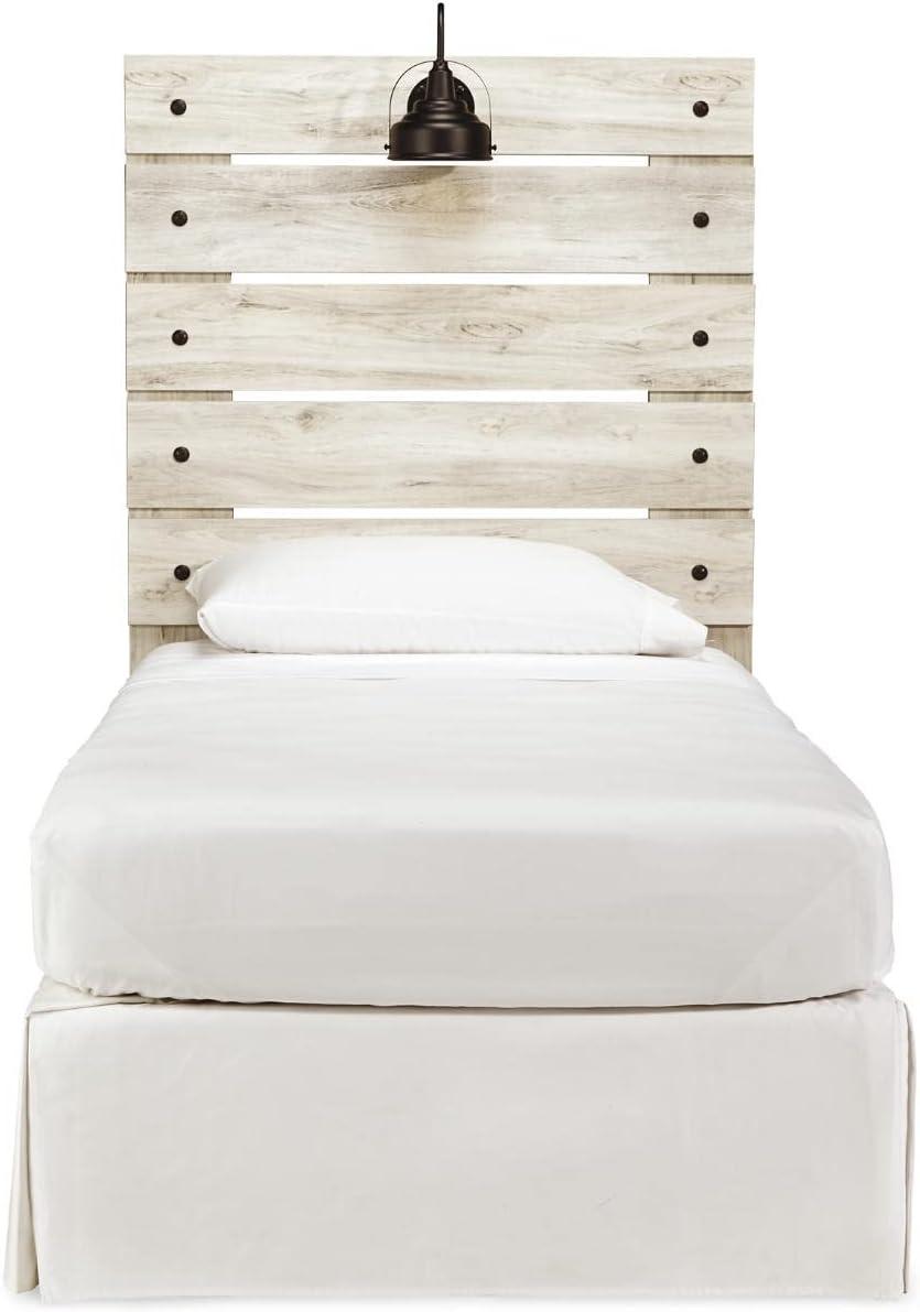 imageSignature Design by Ashley Cambeck Farmhouse Twin Panel Platform Bed with 2 Storage Drawers Cubbies Sconce Light and USB Ports Foundation or Box Spring Not Needed WhitewashTwin