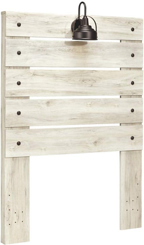 imageSignature Design by Ashley Cambeck Farmhouse Twin Panel Platform Bed with 2 Storage Drawers Cubbies Sconce Light and USB Ports Foundation or Box Spring Not Needed WhitewashTwin
