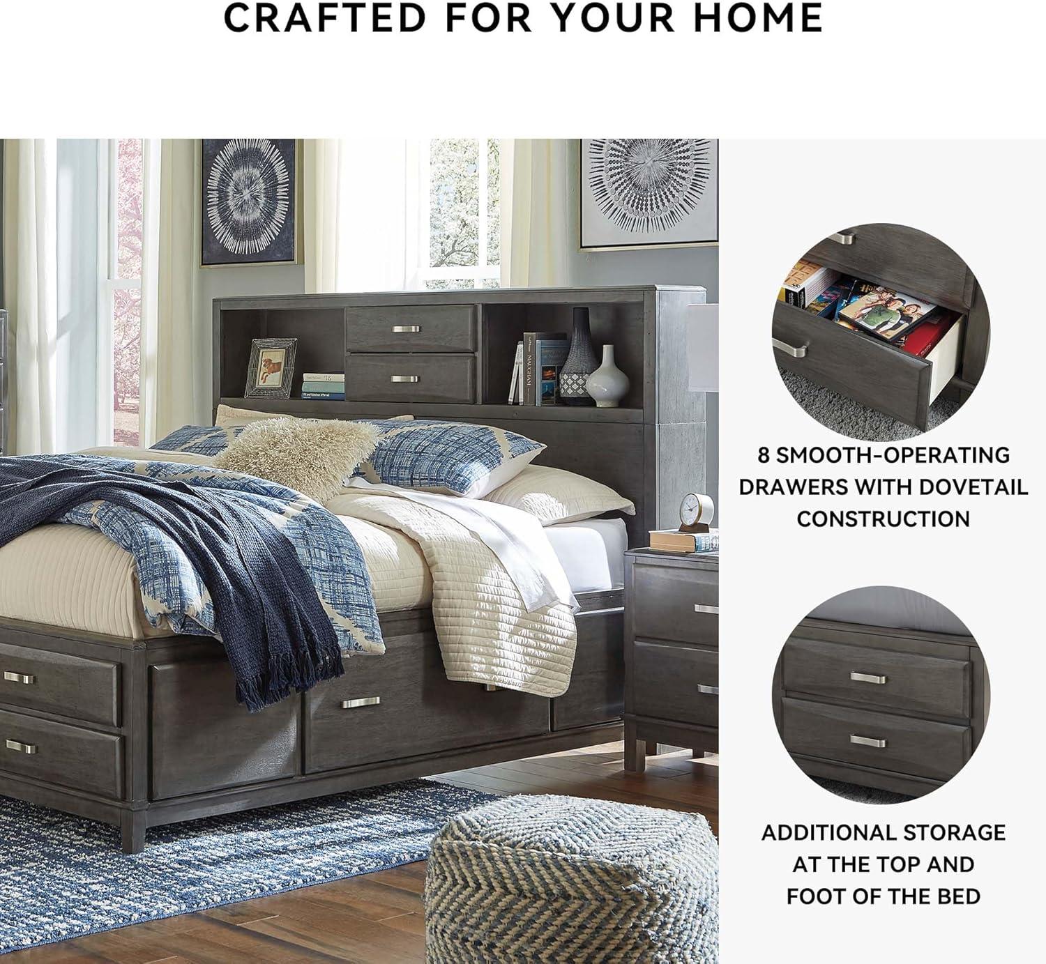 imageSignature Design by Ashley Caitbrook Contemporary King Storage Platform Bed with 8 Drawers and 2 Cubbies Foundation or Box Spring Not Needed GrayGrey