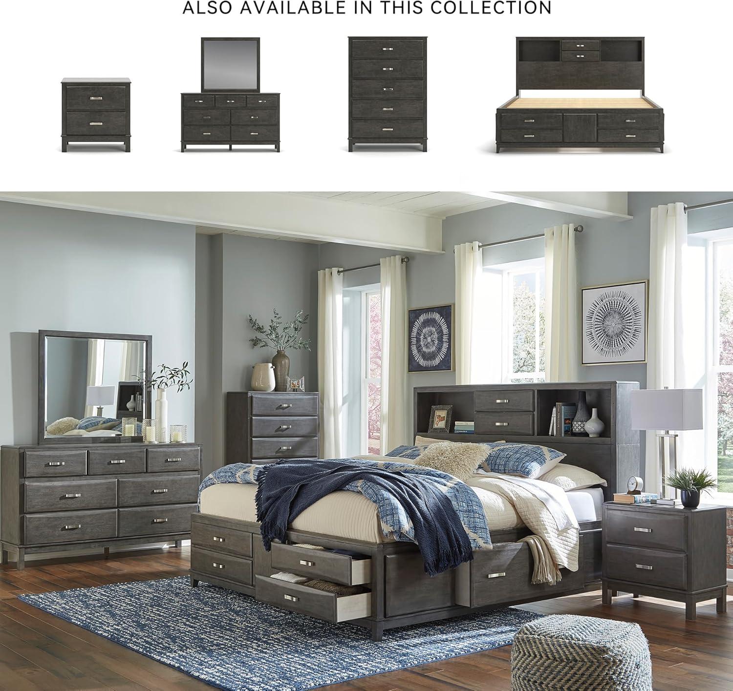 imageSignature Design by Ashley Caitbrook Contemporary King Storage Platform Bed with 8 Drawers and 2 Cubbies Foundation or Box Spring Not Needed GrayGrey