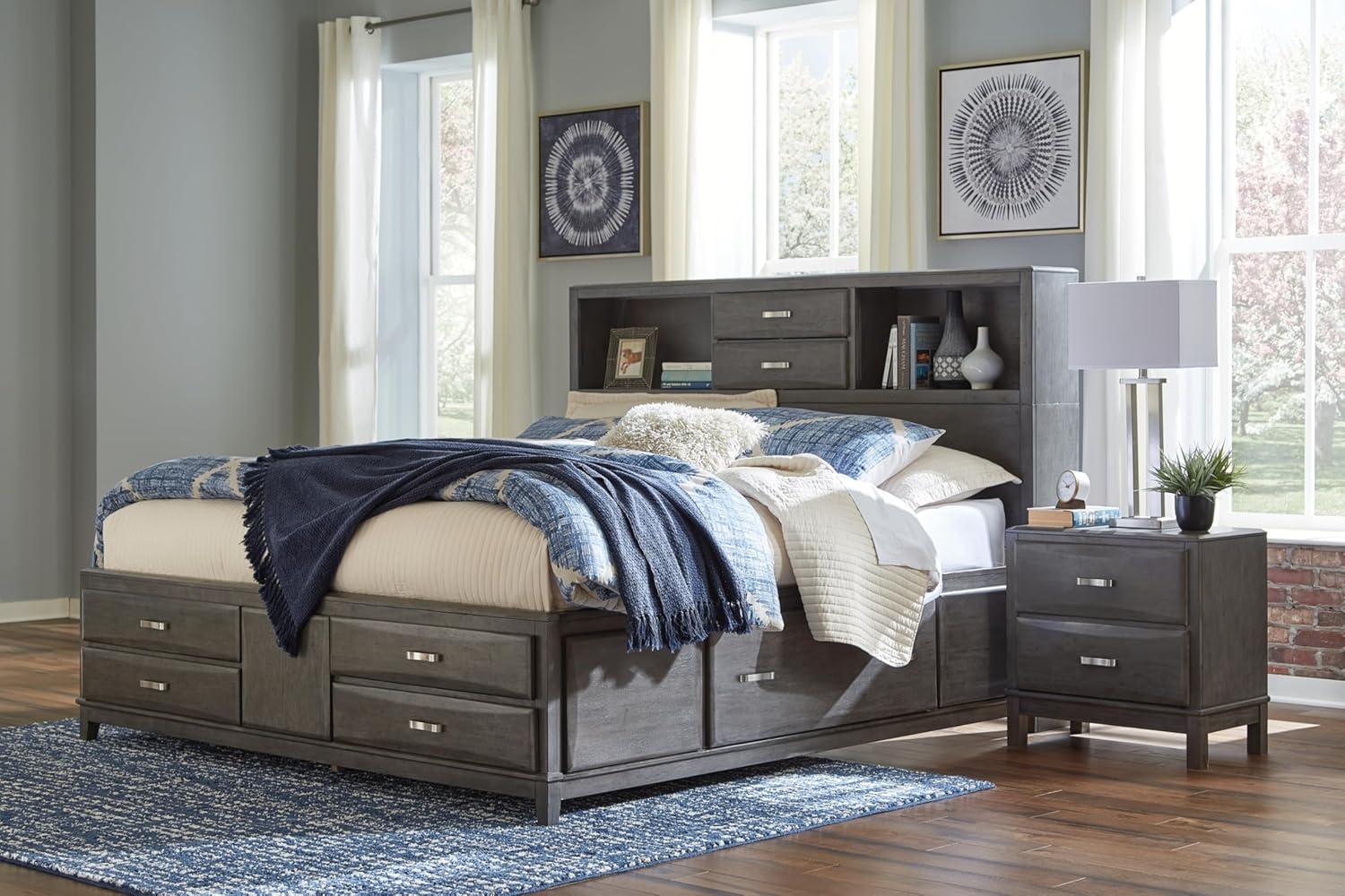 imageSignature Design by Ashley Caitbrook Contemporary King Storage Platform Bed with 8 Drawers and 2 Cubbies Foundation or Box Spring Not Needed GrayGrey