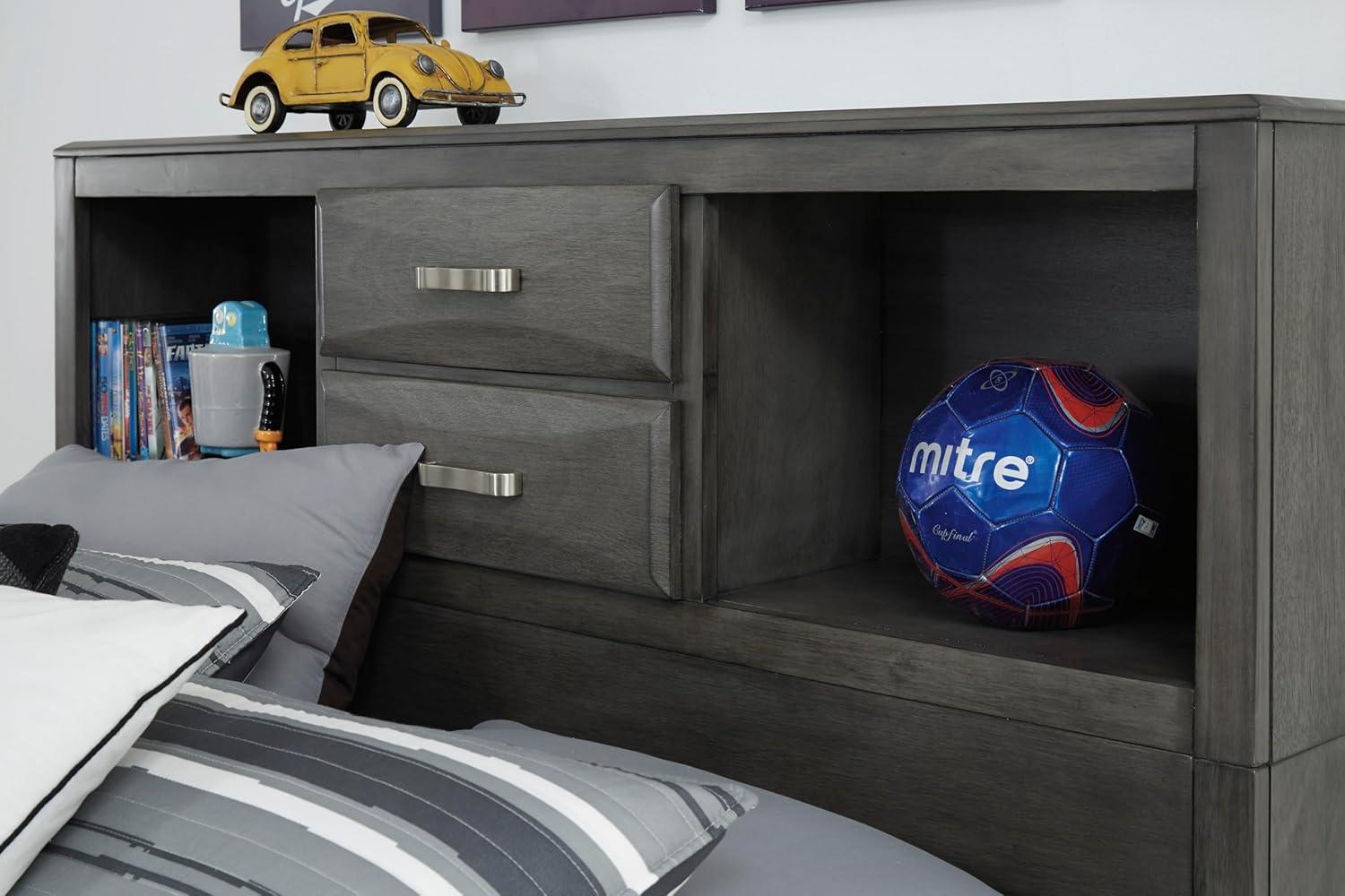 imageSignature Design by Ashley Caitbrook Contemporary King Storage Platform Bed with 8 Drawers and 2 Cubbies Foundation or Box Spring Not Needed GrayGrey