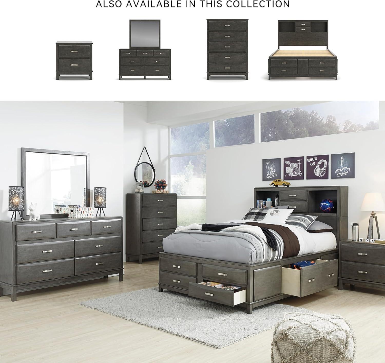 imageSignature Design by Ashley Caitbrook Contemporary King Storage Platform Bed with 8 Drawers and 2 Cubbies Foundation or Box Spring Not Needed GrayGrey