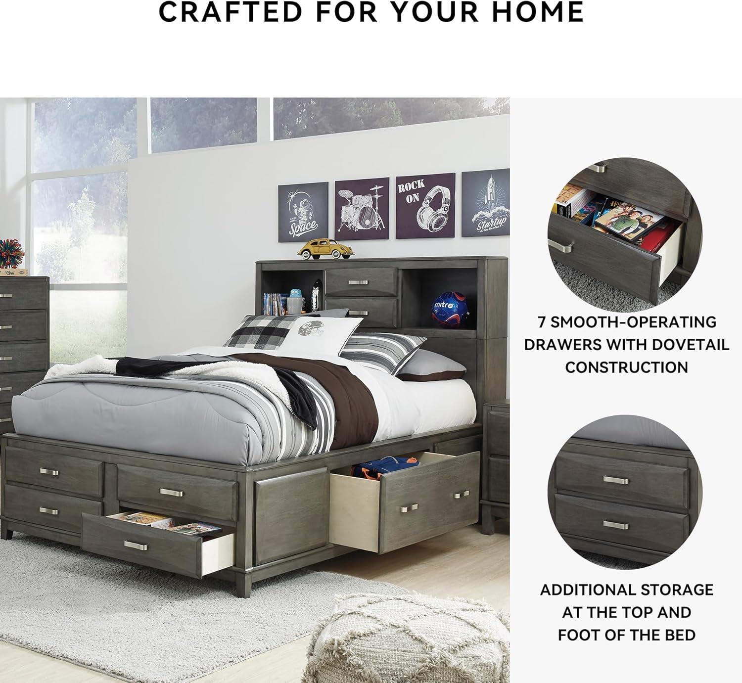 imageSignature Design by Ashley Caitbrook Contemporary King Storage Platform Bed with 8 Drawers and 2 Cubbies Foundation or Box Spring Not Needed GrayGrey