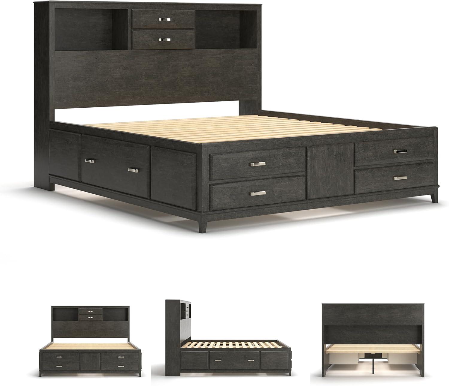 imageSignature Design by Ashley Caitbrook Contemporary King Storage Platform Bed with 8 Drawers and 2 Cubbies Foundation or Box Spring Not Needed GrayGrey