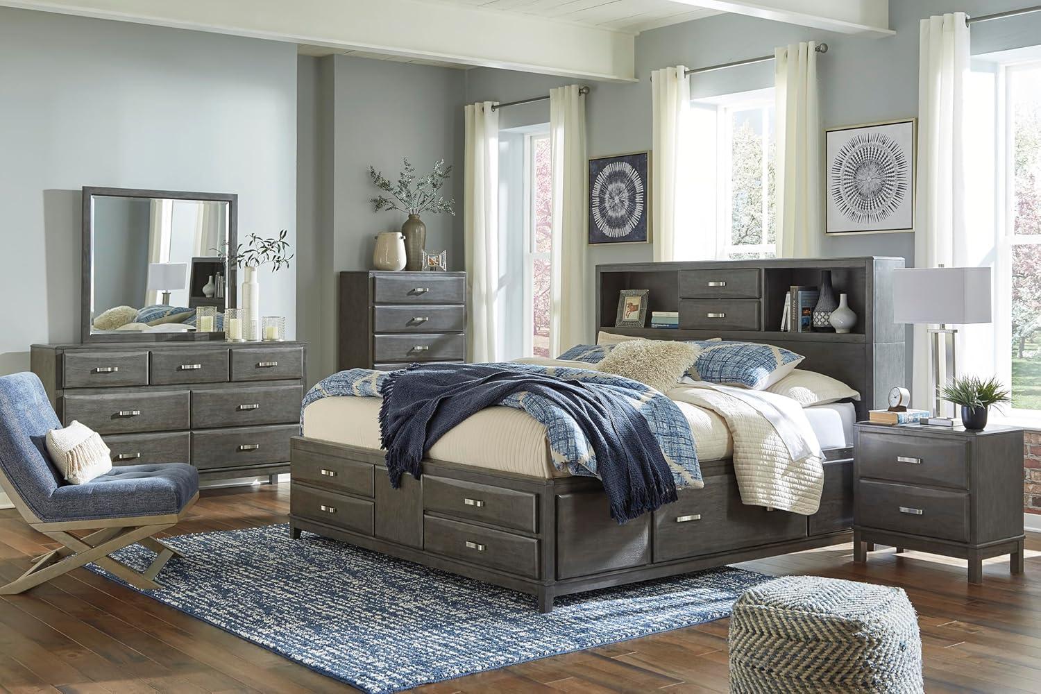 imageSignature Design by Ashley Caitbrook Contemporary King Storage Platform Bed with 8 Drawers and 2 Cubbies Foundation or Box Spring Not Needed GrayGrey