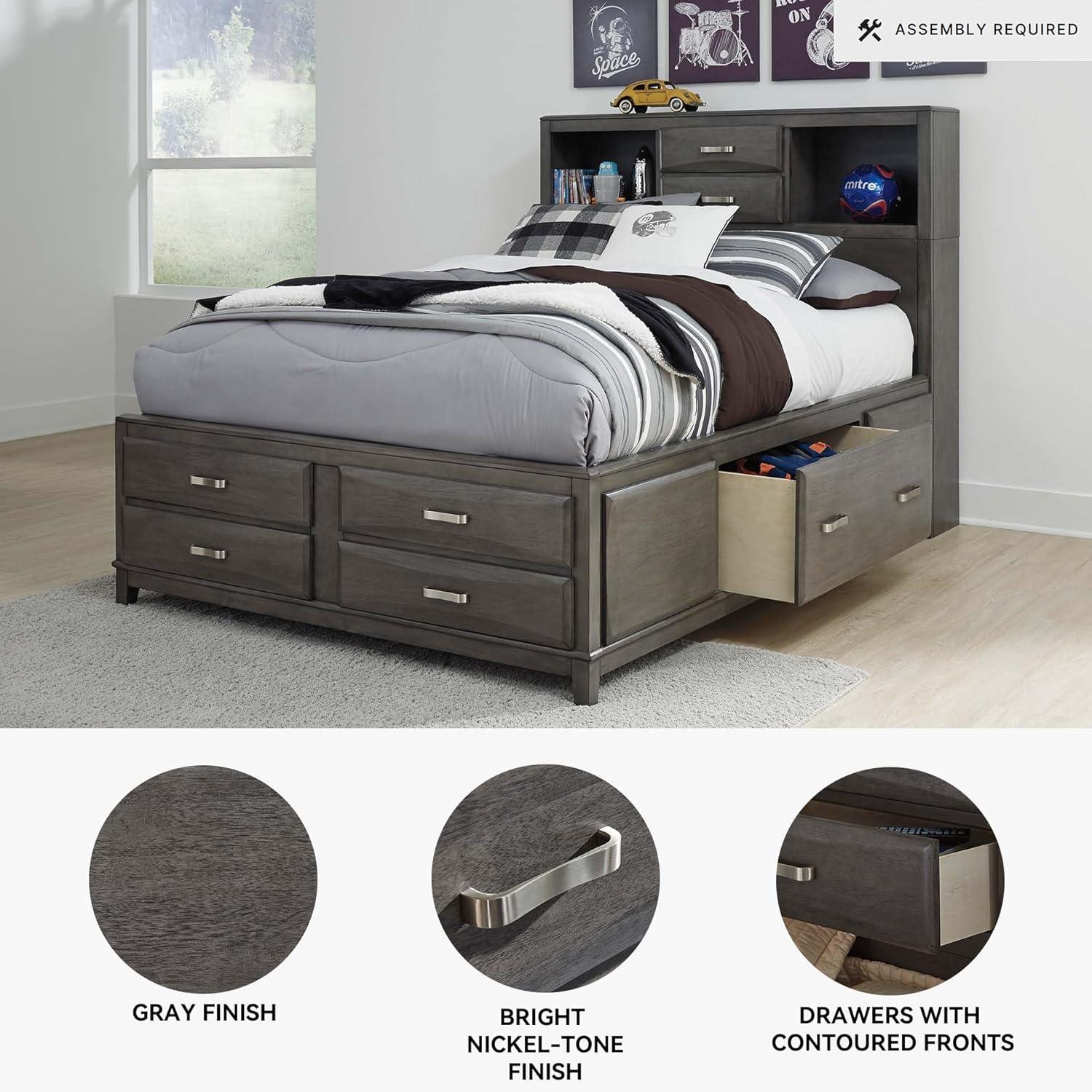 imageSignature Design by Ashley Caitbrook Contemporary King Storage Platform Bed with 8 Drawers and 2 Cubbies Foundation or Box Spring Not Needed GrayGrey