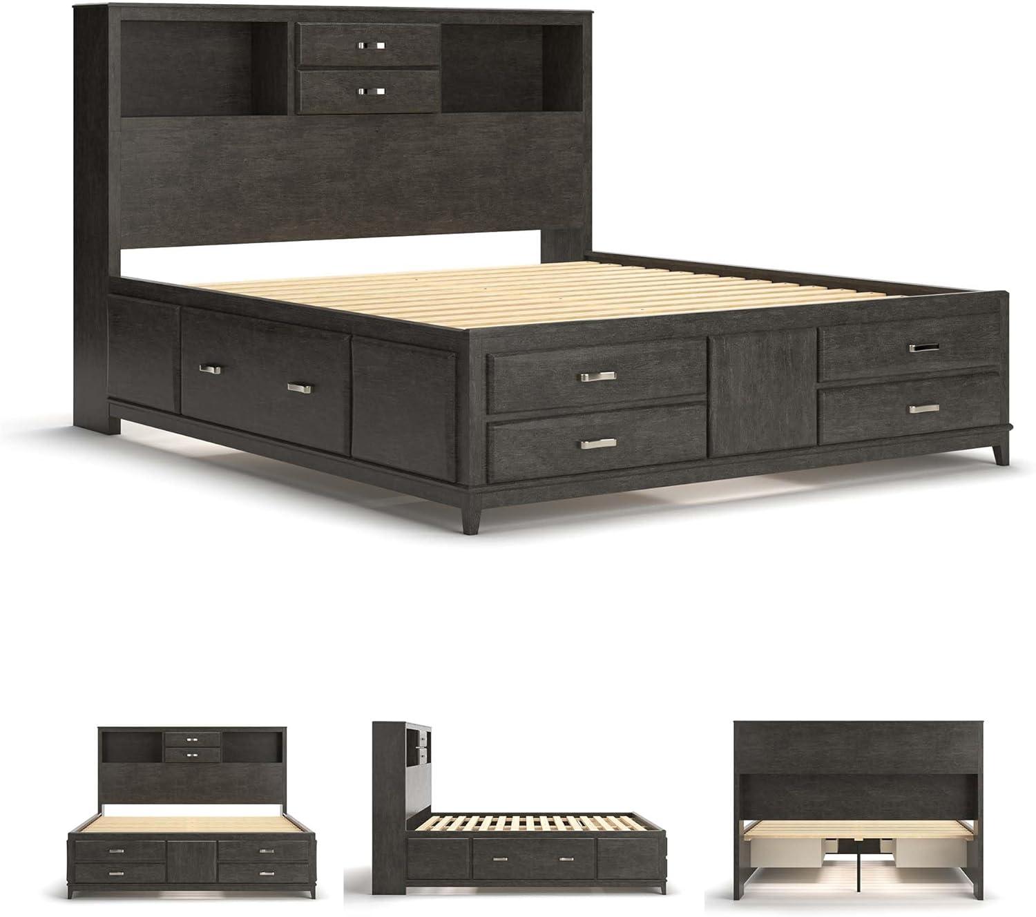 imageSignature Design by Ashley Caitbrook Contemporary King Storage Platform Bed with 8 Drawers and 2 Cubbies Foundation or Box Spring Not Needed GrayGrey
