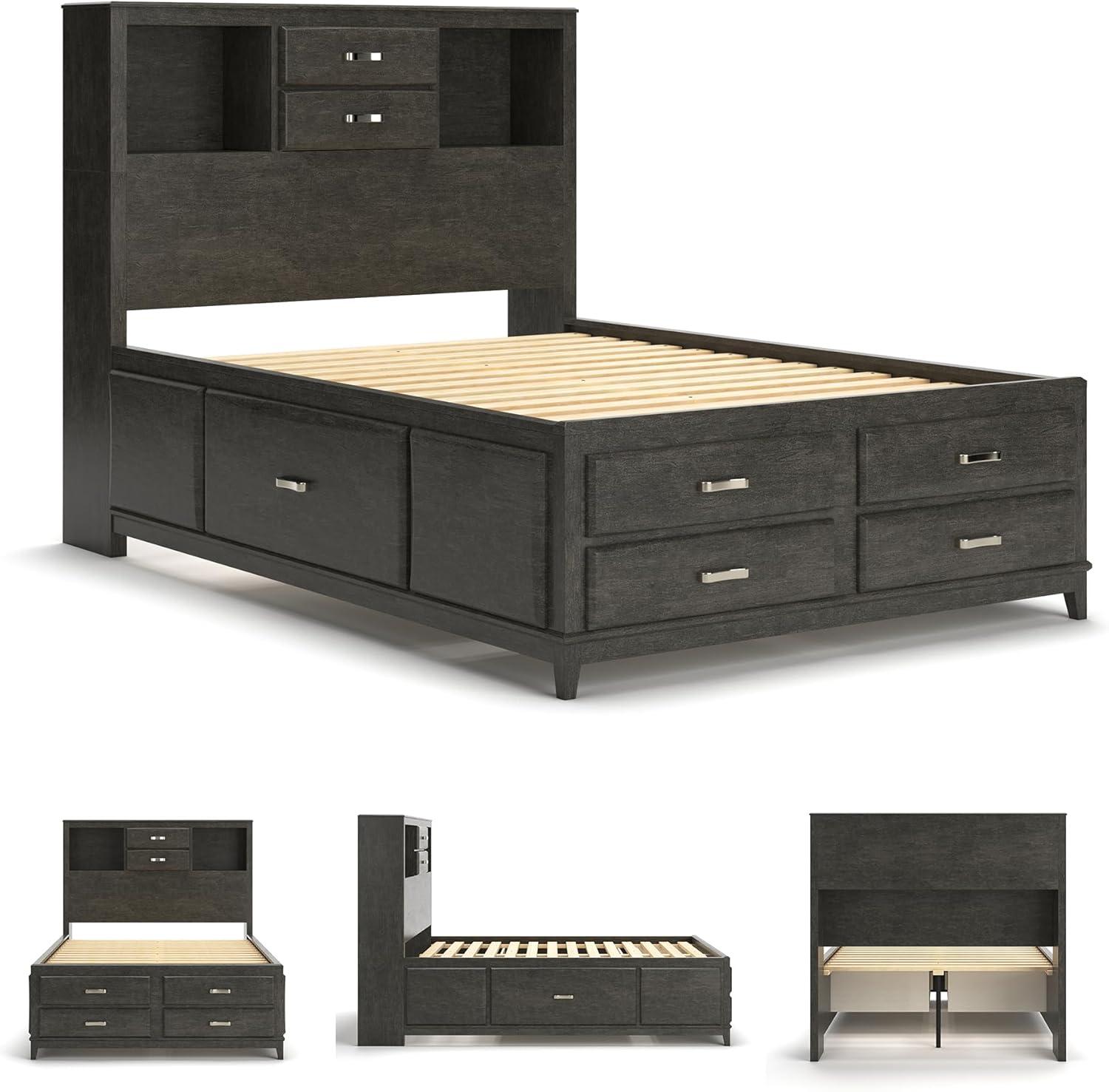 imageSignature Design by Ashley Caitbrook Contemporary King Storage Platform Bed with 8 Drawers and 2 Cubbies Foundation or Box Spring Not Needed GrayGrey
