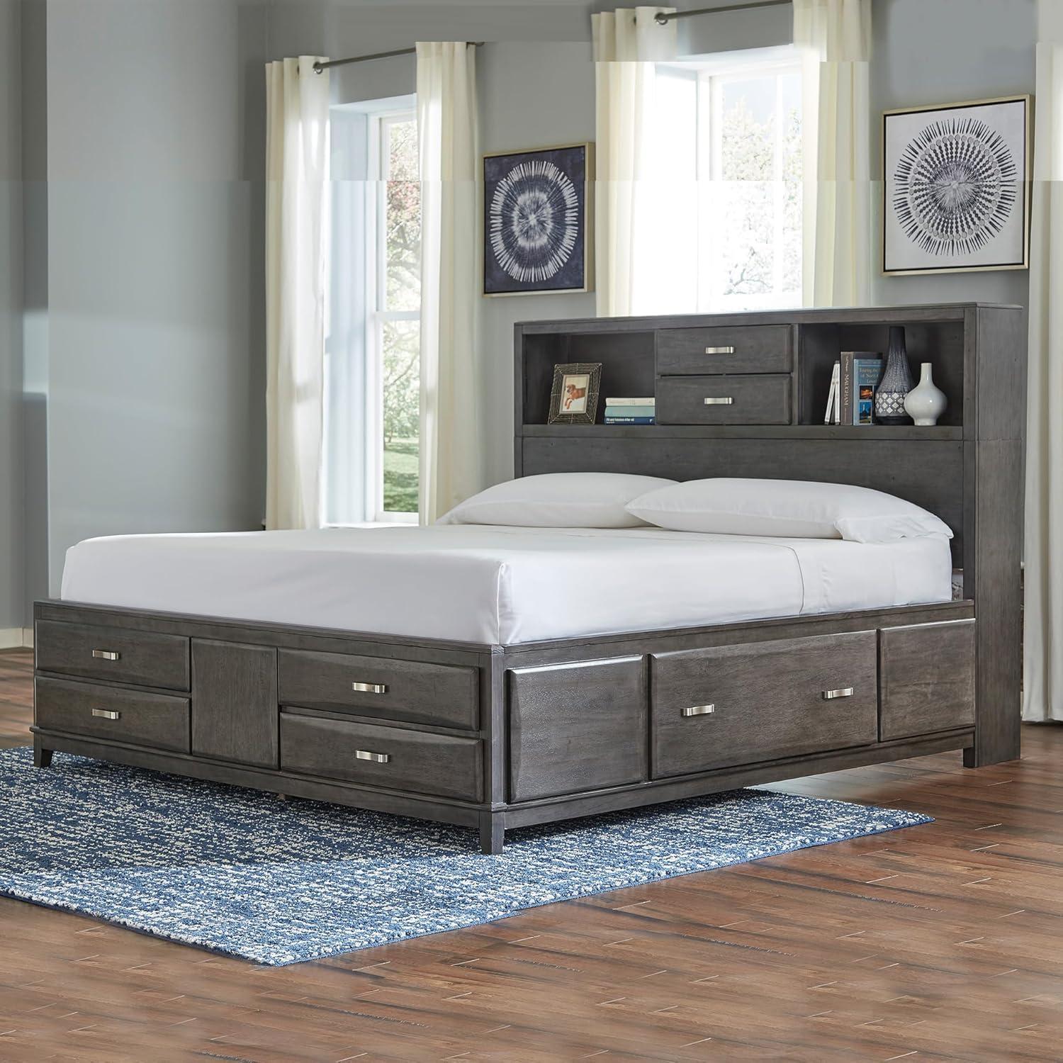 imageSignature Design by Ashley Caitbrook Contemporary King Storage Platform Bed with 8 Drawers and 2 Cubbies Foundation or Box Spring Not Needed GrayGrey