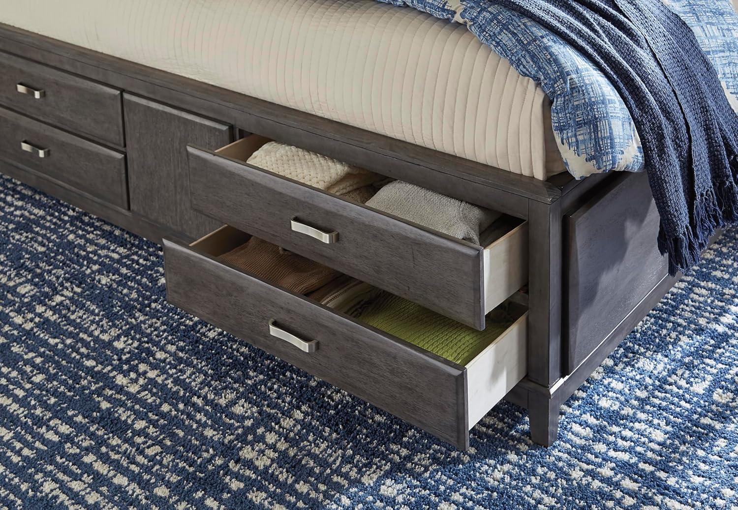 imageSignature Design by Ashley Caitbrook Contemporary King Storage Platform Bed with 8 Drawers and 2 Cubbies Foundation or Box Spring Not Needed GrayGrey