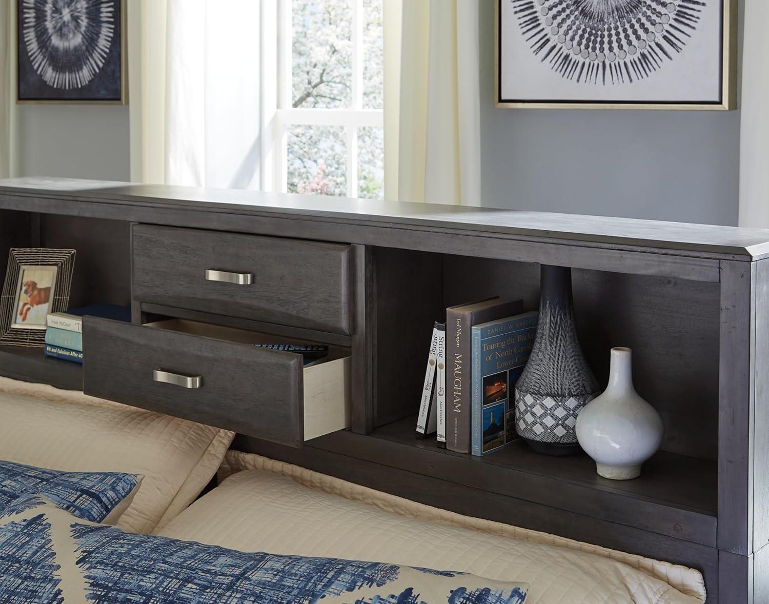 imageSignature Design by Ashley Caitbrook Contemporary King Storage Platform Bed with 8 Drawers and 2 Cubbies Foundation or Box Spring Not Needed GrayGrey