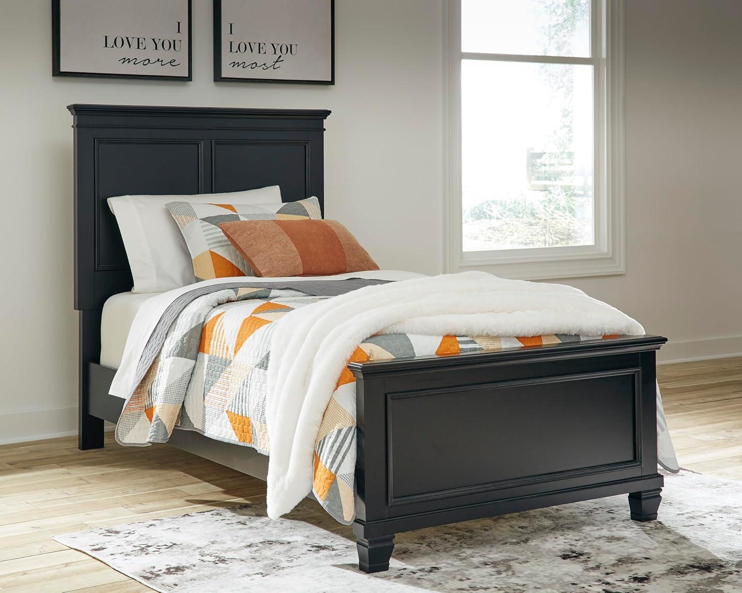 imageSignature Design by Ashley Danabrin Traditional Queen Panel Bed with Tapered Feet Foundation or Box Spring Needed Dark BrownJet Black