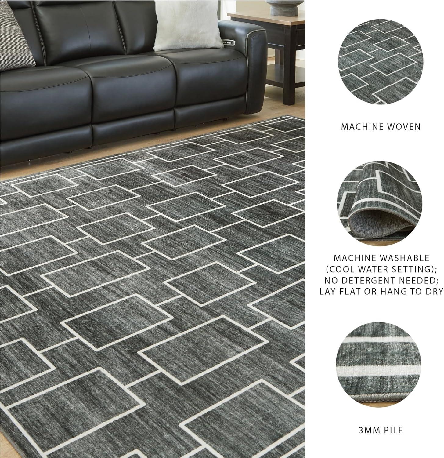 imageSignature Design by Ashley Farrendale MidCentury Modern Indoor Geometric Washable 8 x 10 Area Rug Blue ampamp RedBlackGray