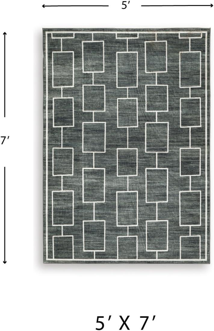 imageSignature Design by Ashley Farrendale MidCentury Modern Indoor Geometric Washable 8 x 10 Area Rug Blue ampamp RedBlackGray