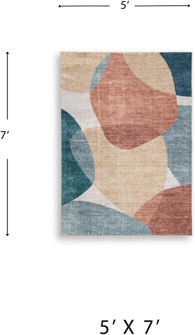 imageSignature Design by Ashley Farrendale MidCentury Modern Indoor Geometric Washable 8 x 10 Area Rug Blue ampamp RedCreamBlue