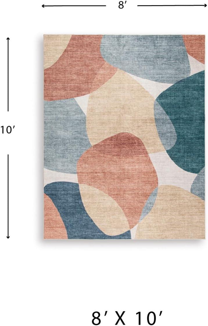 imageSignature Design by Ashley Farrendale MidCentury Modern Indoor Geometric Washable 8 x 10 Area Rug Blue ampamp RedCreamBlue