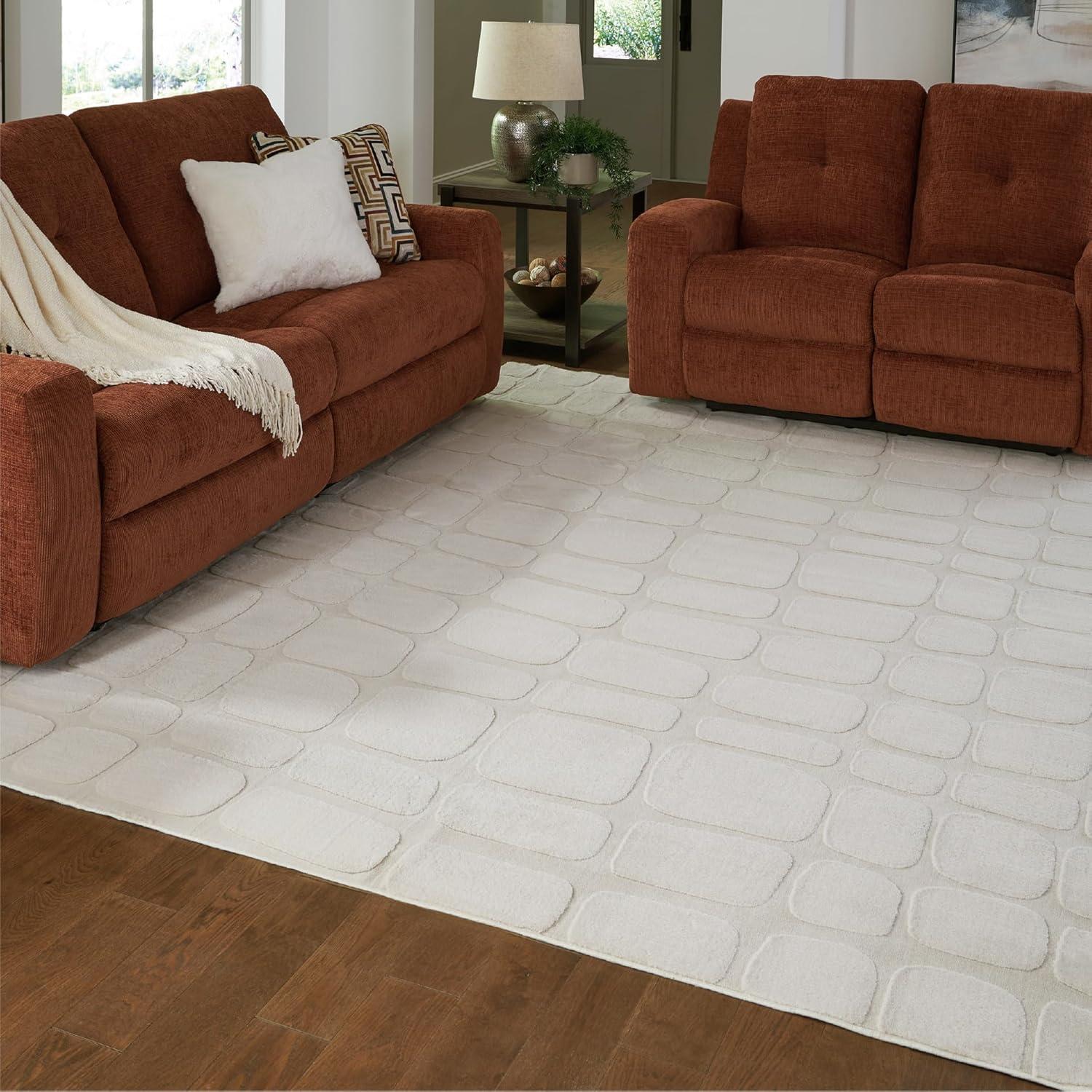 imageSignature Design by Ashley Farrendale MidCentury Modern Indoor Geometric Washable 8 x 10 Area Rug Blue ampamp RedSandstone