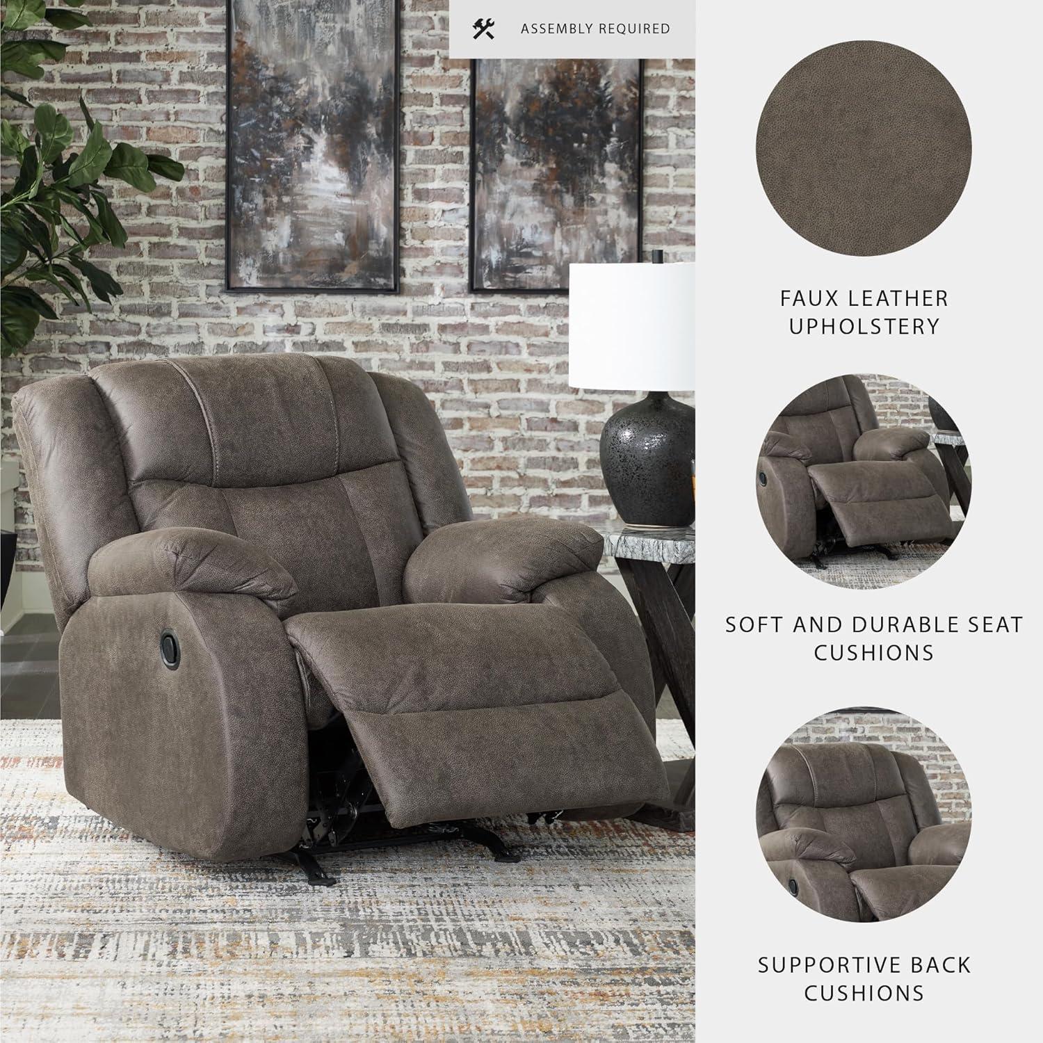 imageSignature Design by Ashley First Base Modern Faux Leather Rocker Recliner Gray