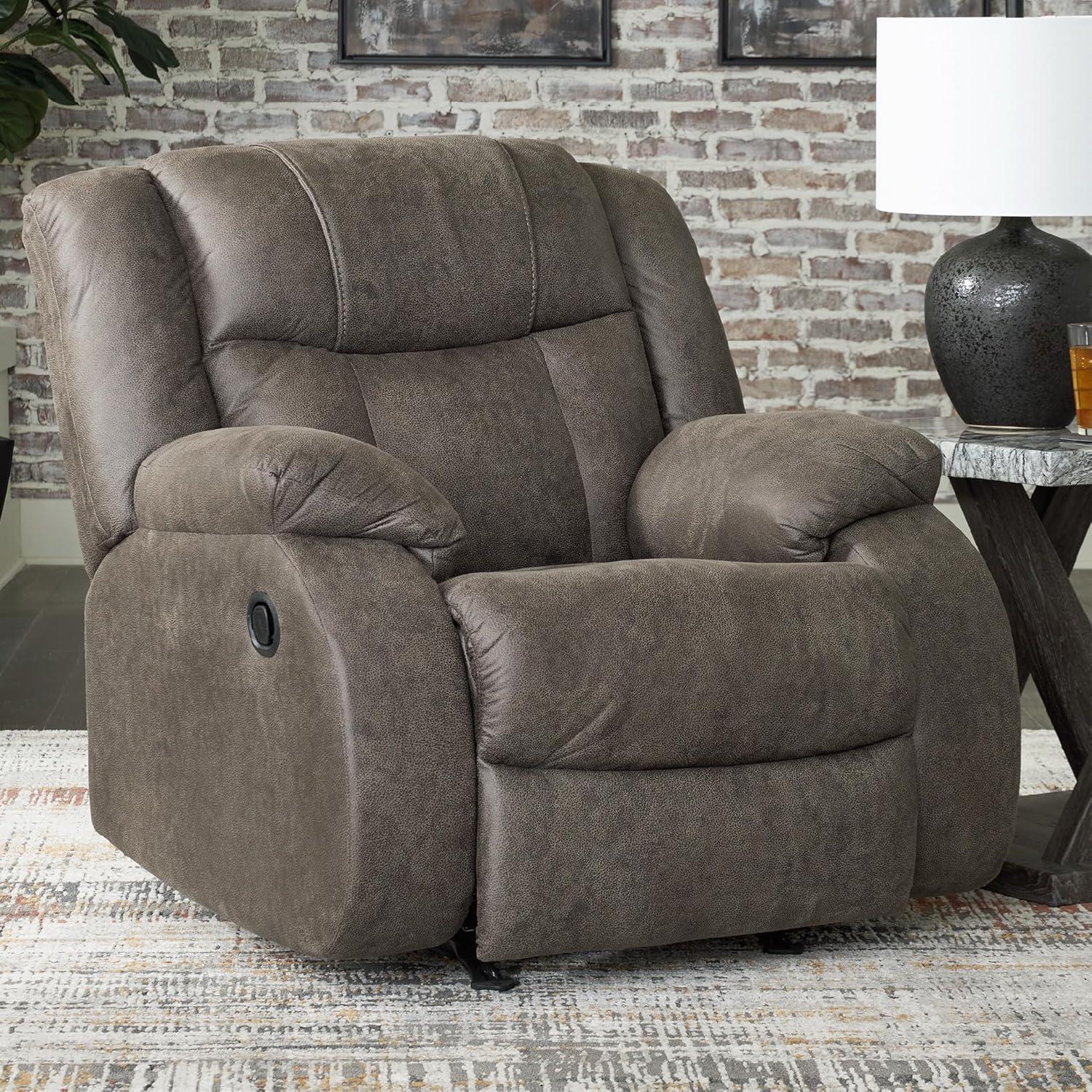 imageSignature Design by Ashley First Base Modern Faux Leather Rocker Recliner Gray