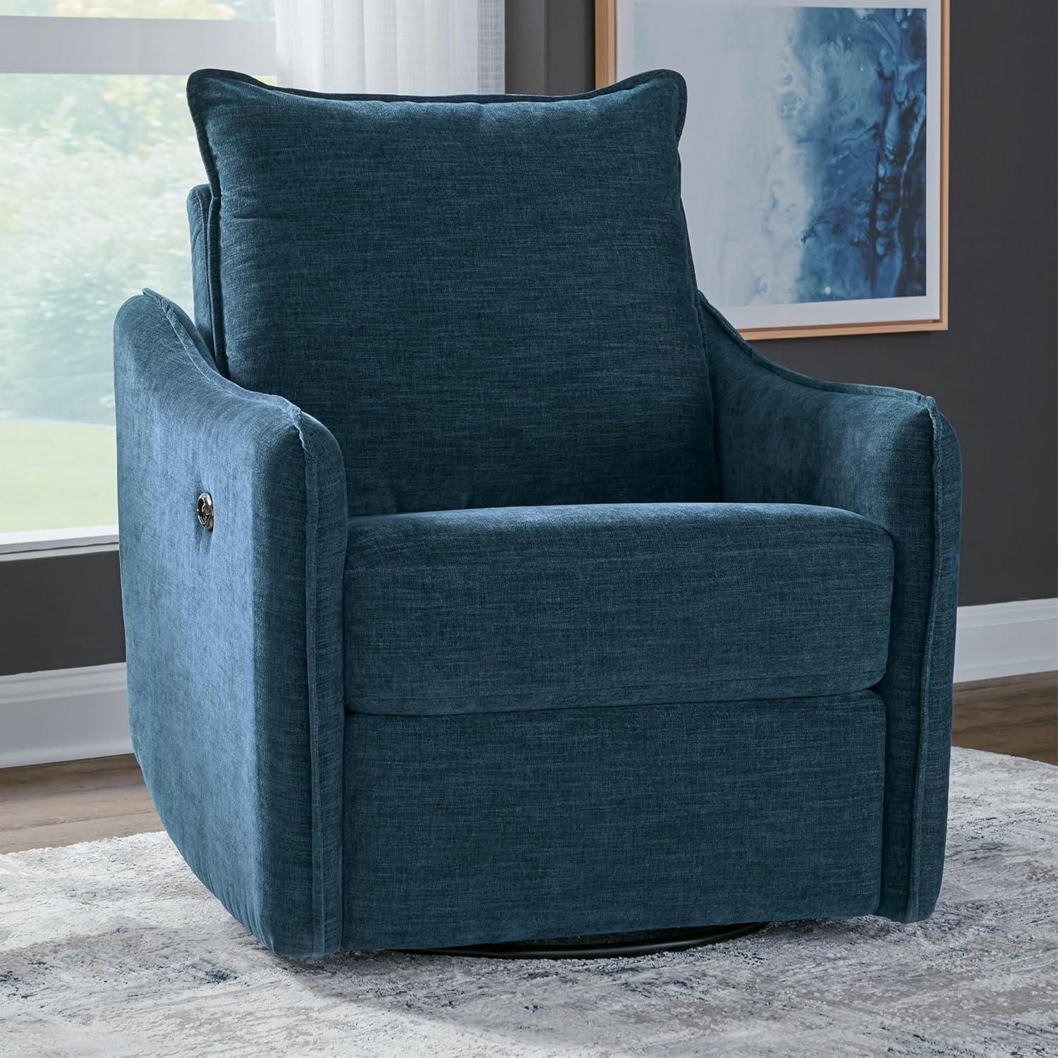 imageSignature Design by Ashley McBurg Contemporary Swivel Power Recliner with USB Ports Light GrayBlue